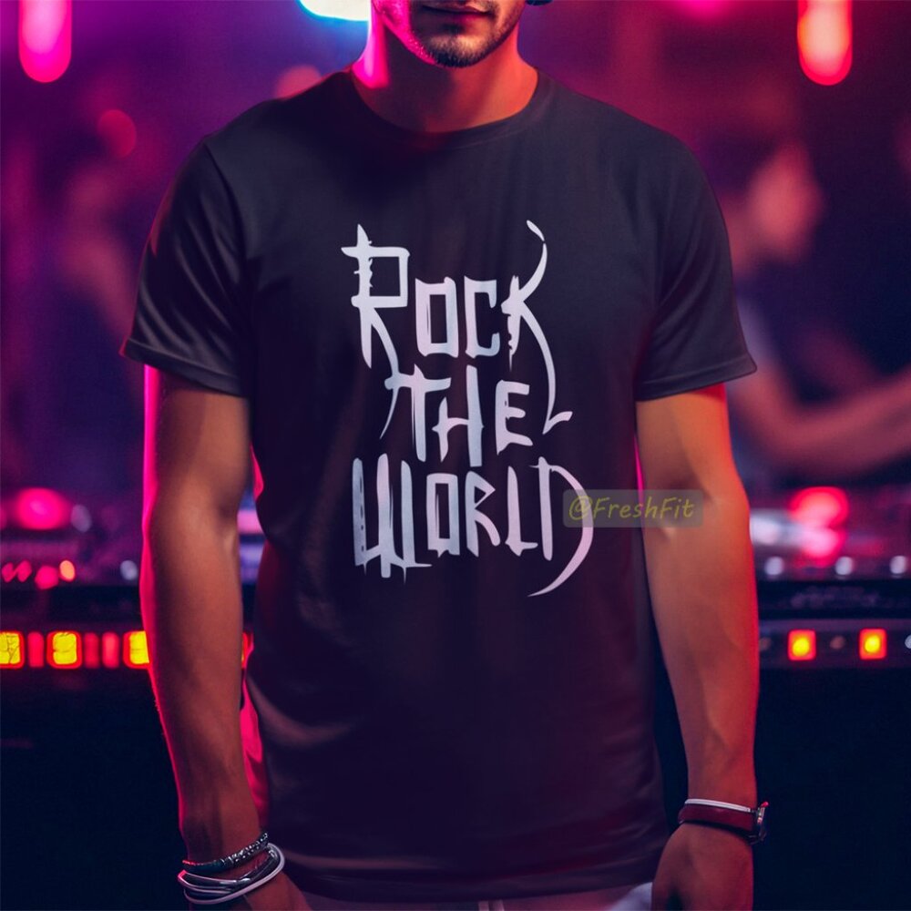 🆕Rock The World Black T-Shirt Graphic Tee